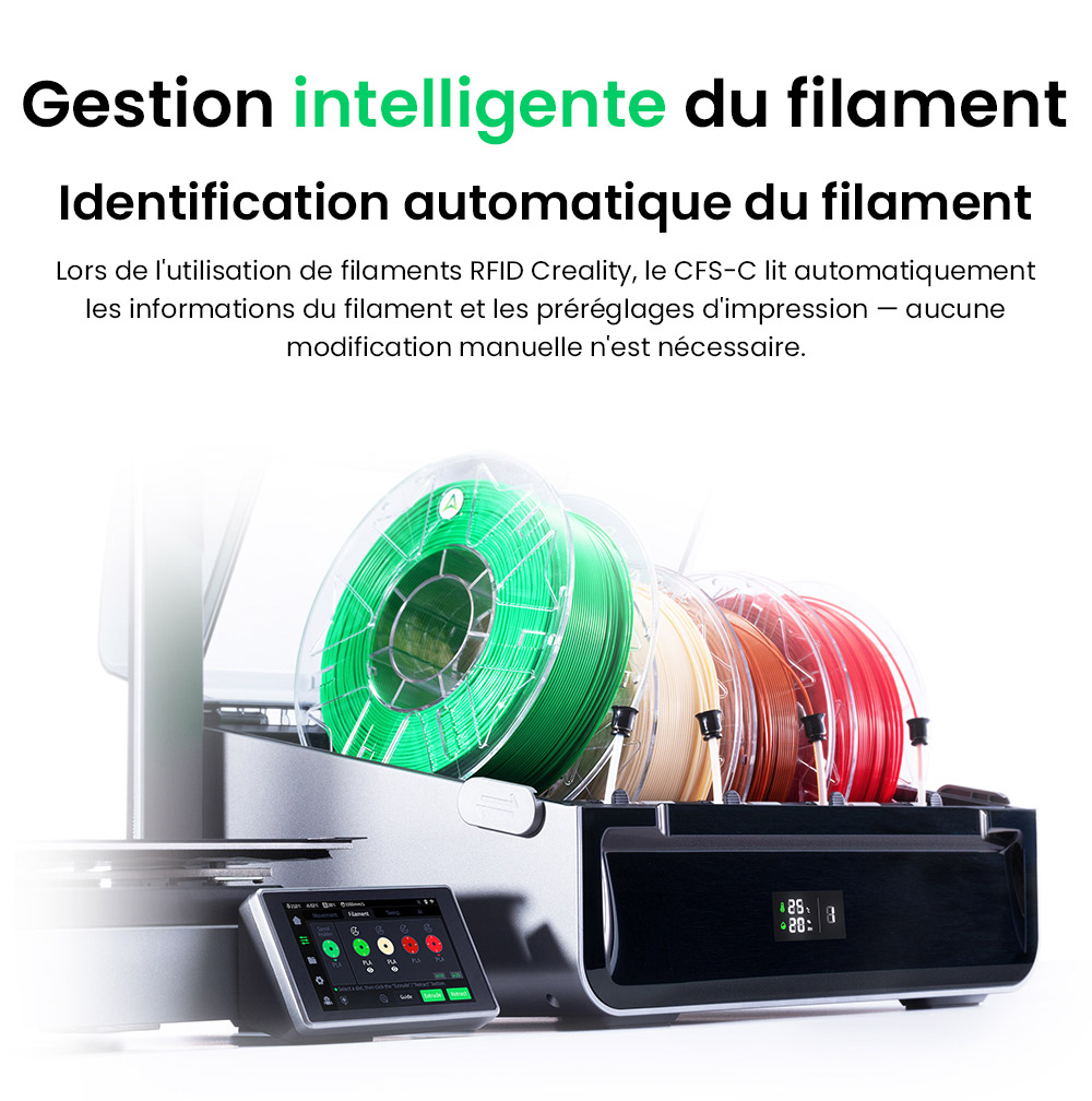 Creality CFS-C Système de Filament pour K1C / K1 Max / K1 / K1 SE, Jusqu'à 16 Couleurs, Coupe Automatique, Détection de Rupture & Surveillance en Temps Réel