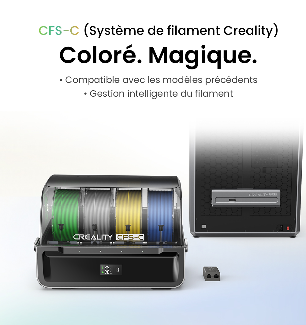 Creality CFS-C Système de Filament pour K1C / K1 Max / K1 / K1 SE, Jusqu'à 16 Couleurs, Coupe Automatique, Détection de Rupture & Surveillance en Temps Réel