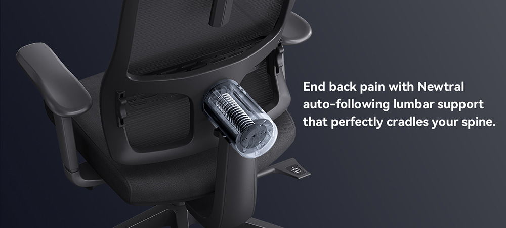 NEWTRAL MagicH-BP Ergonomic Chair with Footrest, Auto-Following Backrest, Adaptive Lower Back Support, Adjustable Armrest Headrest, 3 Positions to Lock - Black