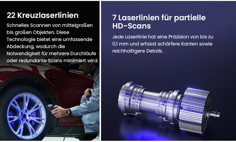 Creality Raptor Pro 3D-Scanner, 22+7 blauer Laser NIR, 60fps Scangeschwindigkeit, Objekte zwischen 5-4000mm, 24-Bit Vollfarbscan, 0,02mm Genauigkeit, Anti-Verwacklung