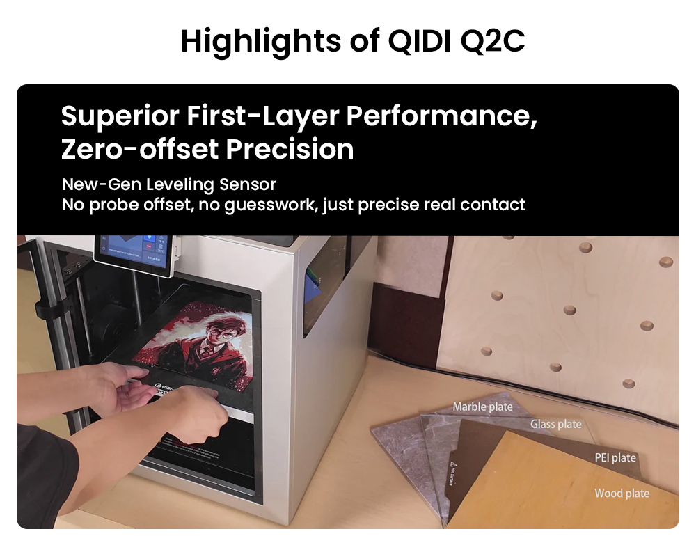 QIDI Q2C 3D Printer, 600mm/s Speed, 370°C All-Metal Hotend, Multi-Material Printing, 270×270×256mm Build Volume, CoreXY System, Auto Leveling & PEI Magnetic Plate