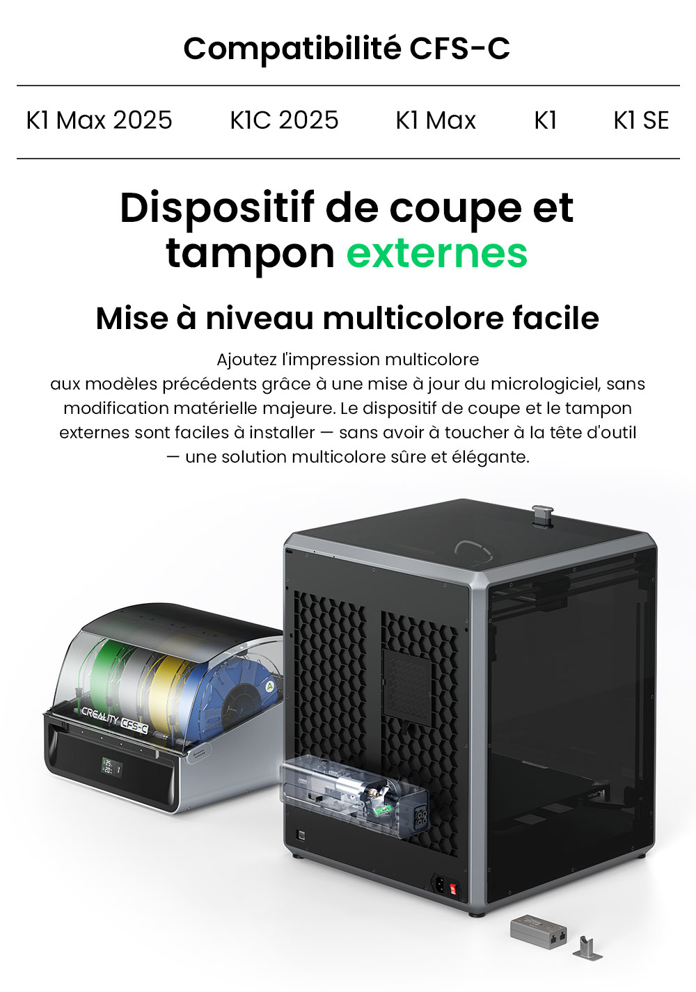 Creality CFS-C Système de Filament pour K1C / K1 Max / K1 / K1 SE, Jusqu'à 16 Couleurs, Coupe Automatique, Détection de Rupture & Surveillance en Temps Réel