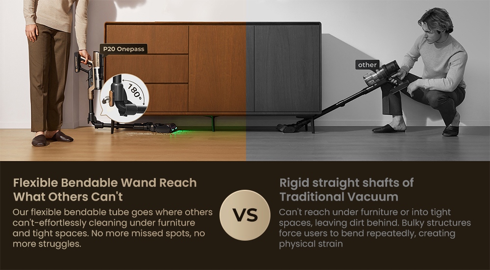 Proscenic P20 OnePass Cordless Vacuum Cleaner, 70000Pa Suction, 70-Min Runtime, 680W Brushless Motor, 180&deg; Bendable Tube, Wet & Dry Cleaning with Extra Water Tank