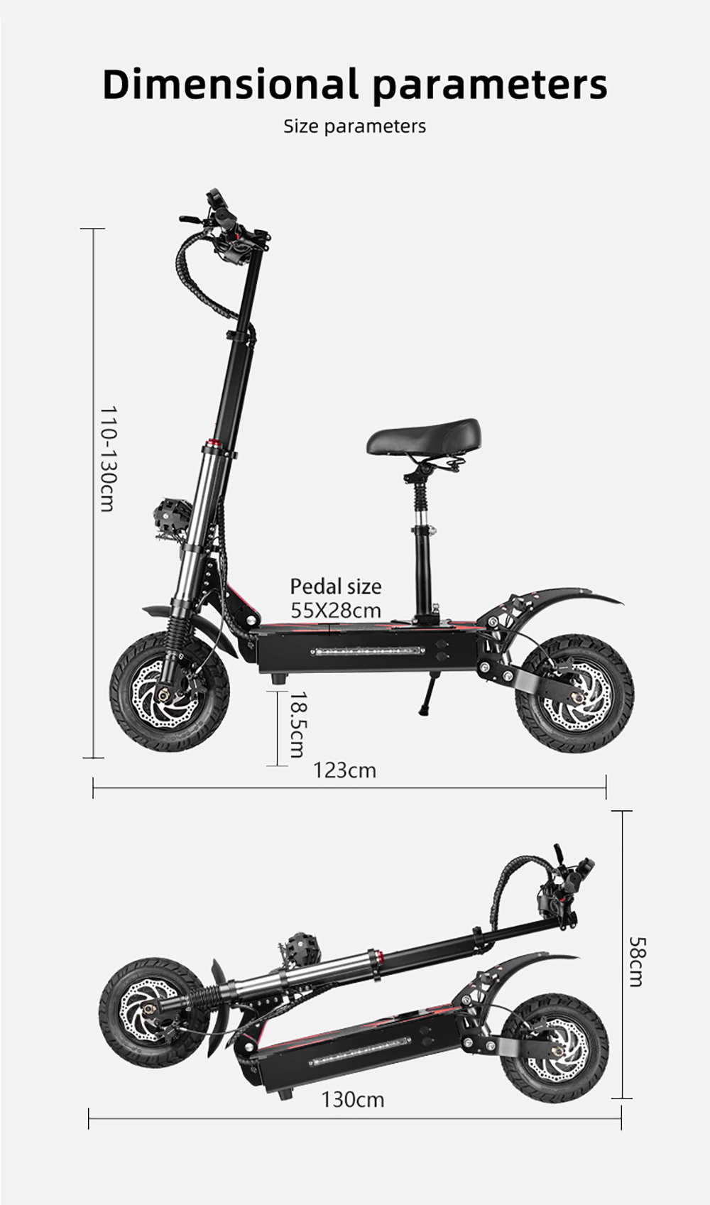 BOYUEDA S3-11 Electric Scooter, 3000W*2 Motor 85km/h Max Speed, 60V 38Ah Battery up to 120km Range, 11-inch Sawtooth Vaccum Off-road Tire,  Dual Hydraulic Disc Brakes, Hydraulic damping, 45&deg; Climbing LCD Display All-round Lighting and turn signal