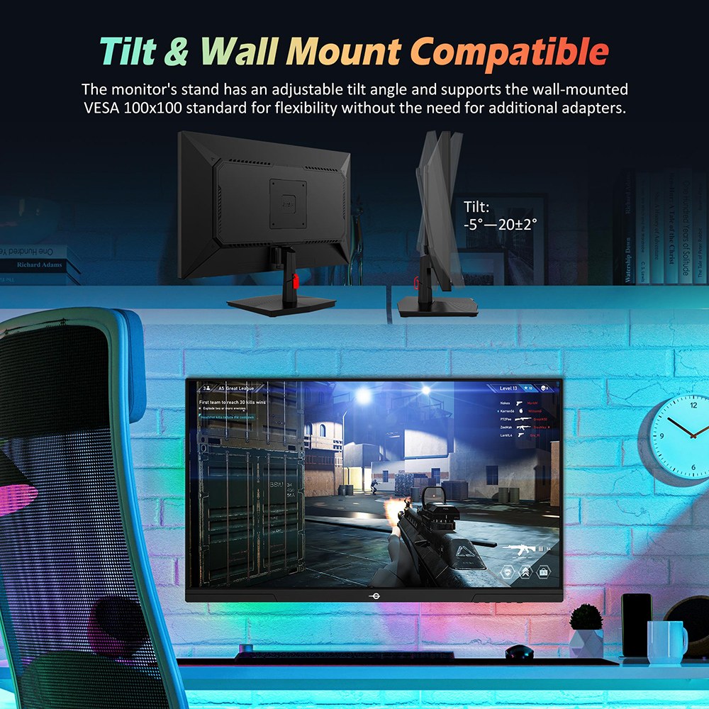 TITAN ARMY P2510G Moniteur de jeu, &eacute;cran IPS rapide 24,5'' 19201080, taux de rafra&icirc;chissement de 180 Hz, HDR10, 99 % sRGB, 1 ms GTG, synchronisation adaptative, OD dynamique, assistance au jeu, 8 modes de sc&egrave;ne, faible lumi&egrave;re bleue mat&eacute;rielle, inclinaison r&eacute;glable, support VESA, 1HDMI2.0 1DP1.4 1 Audio