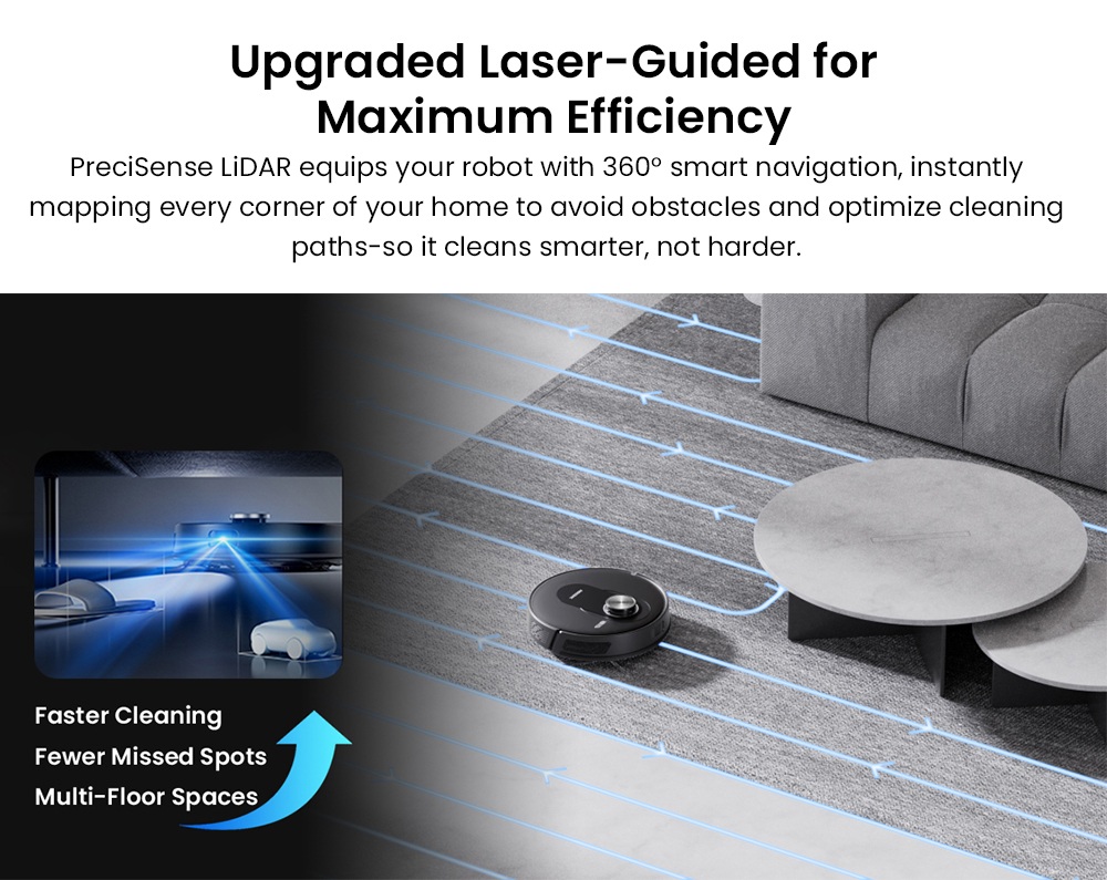 Proscenic Q8 Max+ Robot Vacuum and Mop, 8000Pa Suction, 200min Runtime, 3200mAh Battery, 60-Day Auto-Empty, 3L Dust Bag, LDS LiDAR Navigation, Multi-Floor Mapping, App & Voice Control