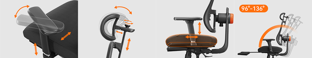 NEWTRAL MagicH-BPro Chaise ergonomique, avec repose-pieds, appui-tête à suivi automatique du dossier, support lombaire adaptatif, accoudoir réglable, 3 positions de verrouillage - Noir