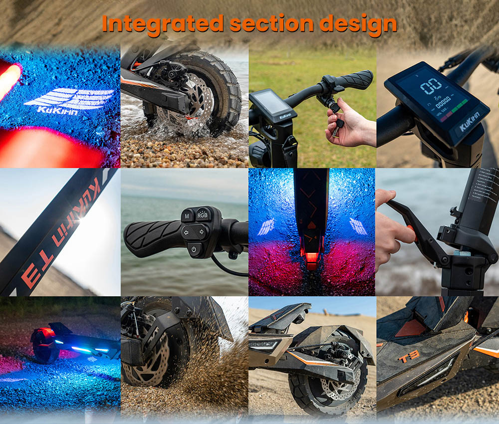 KuKirin T3 elektromos robogó, 800 W-os motor, 48 V 15,6 Ah akkumulátor, 10 hüvelykes gumik, 45 km/h maximális sebesség, 58 km hatótáv, első és hátsó tárcsafék, négykaros lengéscsillapító