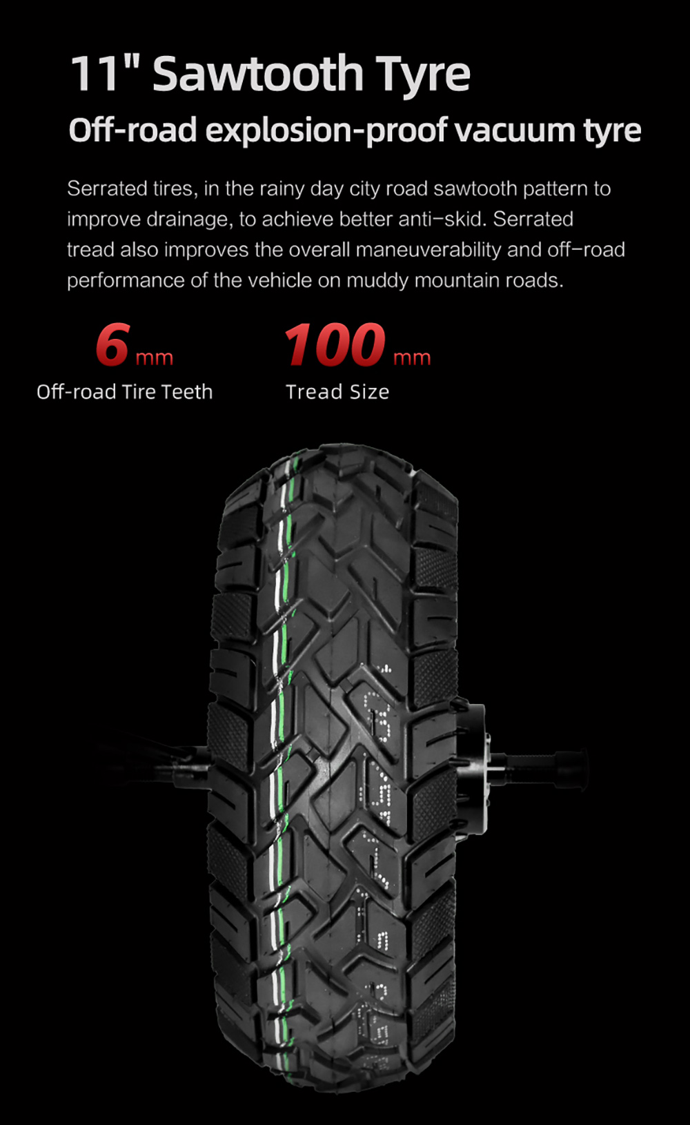 BOYUEDA S3-11 Electric Scooter, 3000W*2 Motor 85km/h Max Speed, 60V 38Ah Battery up to 120km Range, 11-inch Sawtooth Vaccum Off-road Tire,  Dual Hydraulic Disc Brakes, Hydraulic damping, 45&deg; Climbing LCD Display All-round Lighting and turn signal