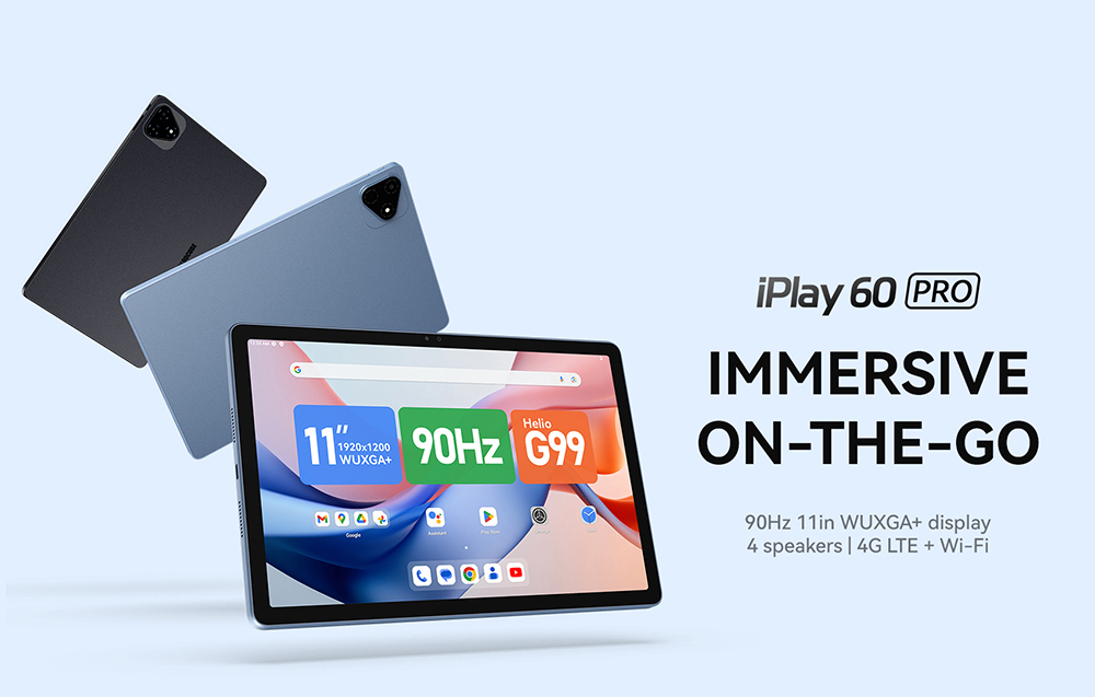 ALLDOCUBE iPlay 60 Pro Tablet, 10.95 inch 1920*1200 90Hz IPS Screen, Android 14, MediaTek G99 8 Cores, 6GB RAM 128GB ROM, Bluetooth 5.2, Widevine L1, Dual 4G LTE, GPS/Galileo/GLONASS/Beidou, 7000mAh Battery, 18W Fast Charging, Face Unlock
