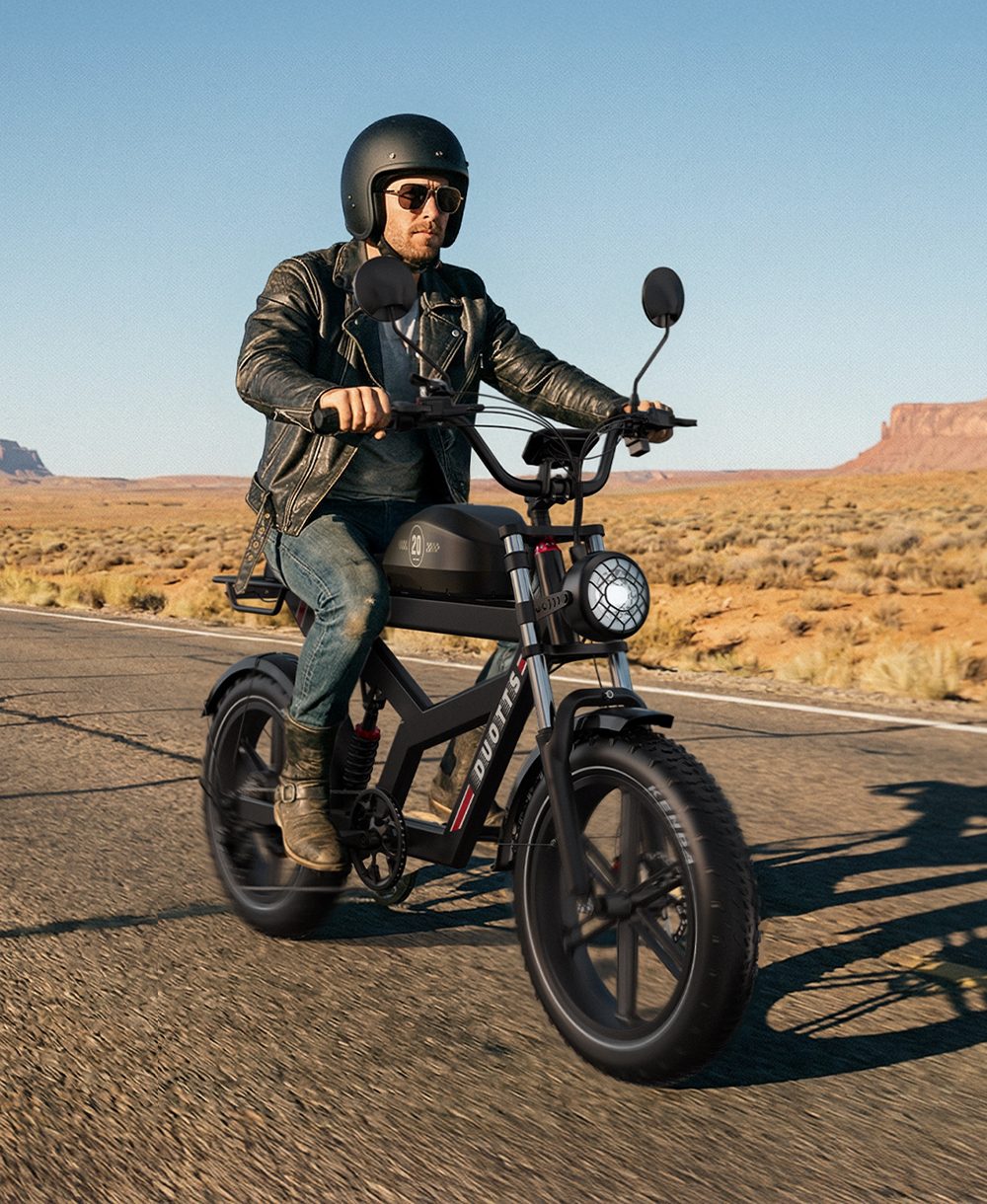 DUOTTS F20 Elektrofahrrad, 750-W-Motor, 52-V-27-Ah-Akku, 20 x 4,0 Zoll große dicke Reifen, 50 km/h Höchstgeschwindigkeit, 120 km Reichweite, Vollfederung, Federstoßdämpfung, hydraulische Scheibenbremsen