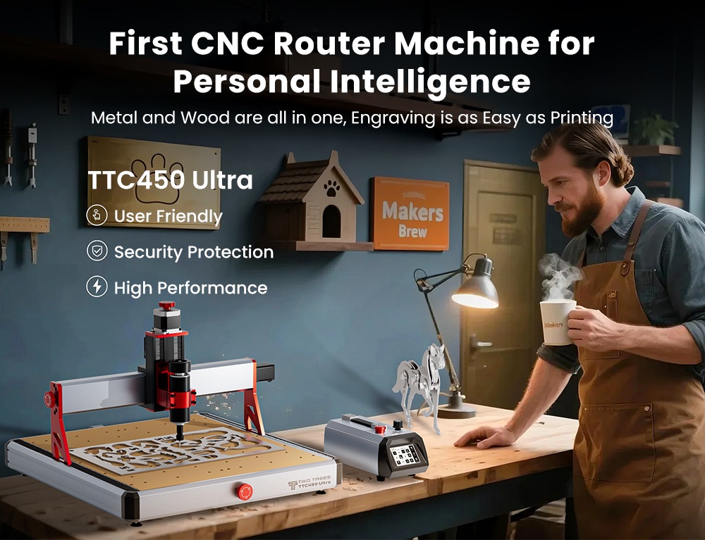 TWO TREES TTC450 Ultra CNC Marógép, 500W Orsóval, Kettős CNC és Lézer Üzemmód, 0,05mm Nagy Pontosságú, 3,5