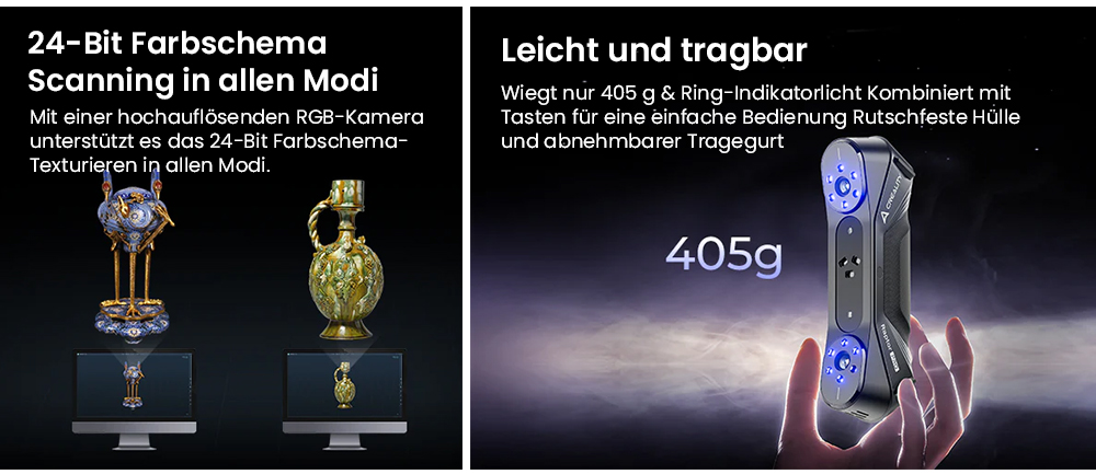 Creality Raptor Pro 3D-Scanner, 22+7 blauer Laser NIR, 60fps Scangeschwindigkeit, Objekte zwischen 5-4000mm, 24-Bit Vollfarbscan, 0,02mm Genauigkeit, Anti-Verwacklung