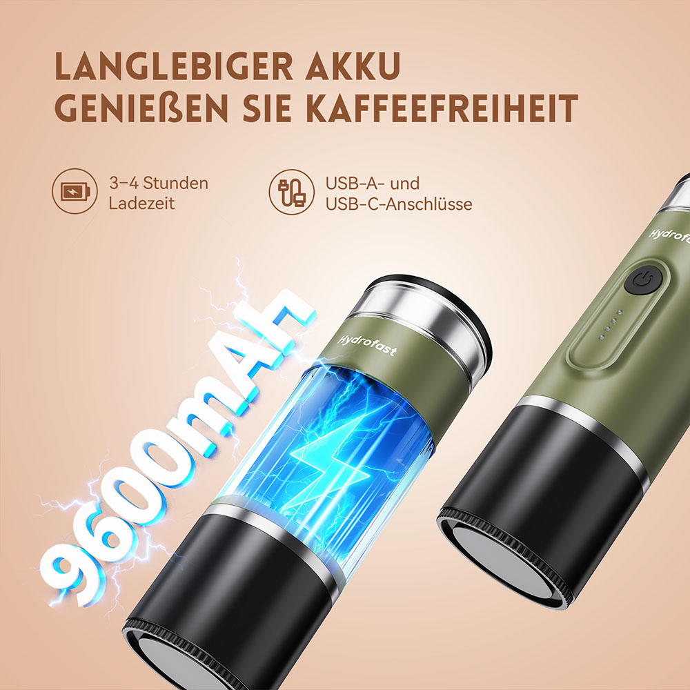 Hydrofast PO-100 Tragbarer Espressobereiter, 9600mAh Batteriebetrieben, 20-Bar Druck, 2-in-1 Kaffeemaschine f&uuml;r Kapseln/Gemahlenen Kaffee, Kabelloses Heizen, Kompaktes Reisedesign