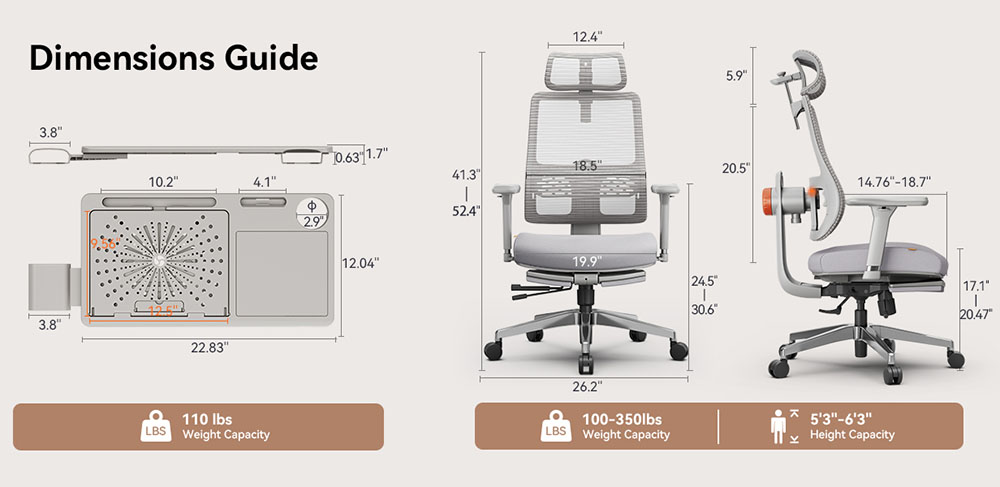 NEWTRAL MagicH-GPro Ergonomic Chair with Footrest + Detachable Workstation Desktop, Gray