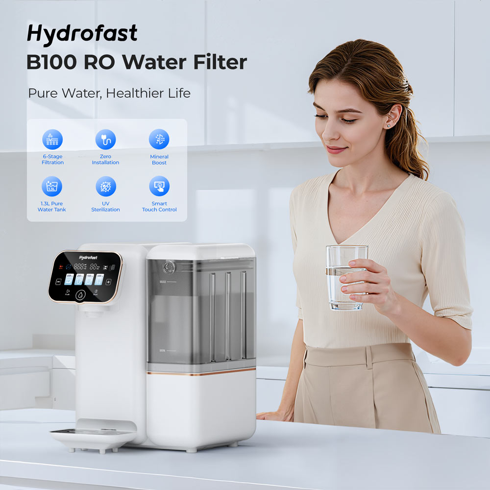 Hydrofast B100 Countertop Water Purifier, Room Temperature, Reverse Osmosis Water Filter for Home, Office