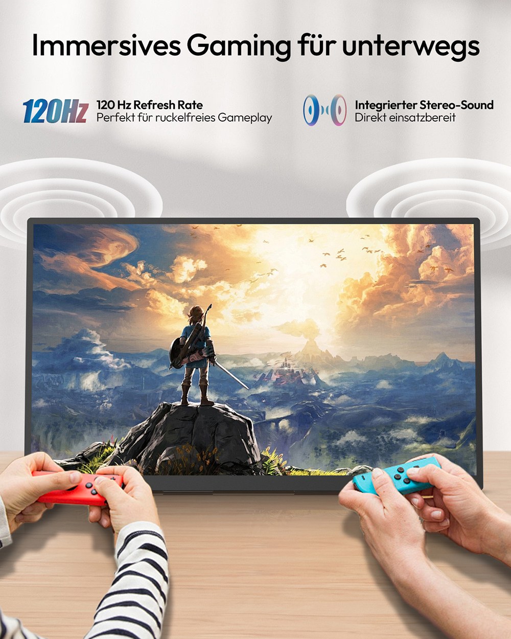 MESWAO S238 23,8 Zoll tragbarer Monitor, 1080P FHD IPS Bildschirm, 120Hz Bildwiederholrate, 100% sRGB, 178 &deg; Gro&szlig;er Betrachtungswinkel, eingebauter Dual-Lautsprecher, 180 &deg; verstellbare Halterung, 100x100mm VESA-Halterung, 2*Type-C, 1*HDMI, 1*Audio - EU-Stecker