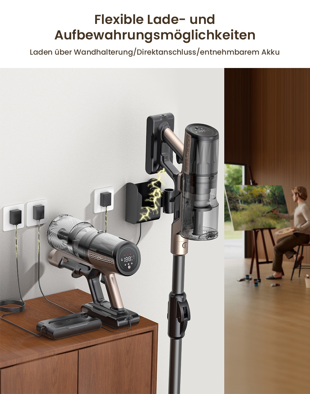 Proscenic P20 OnePass Akku-Staubsauger, 70000Pa Saugkraft, 70 Minuten Laufzeit, 680W b&uuml;rstenloser Motor, 180&deg; Biegsames Rohr, Nass- und Trockenreinigung mit zus&auml;tzlichem Wassertank