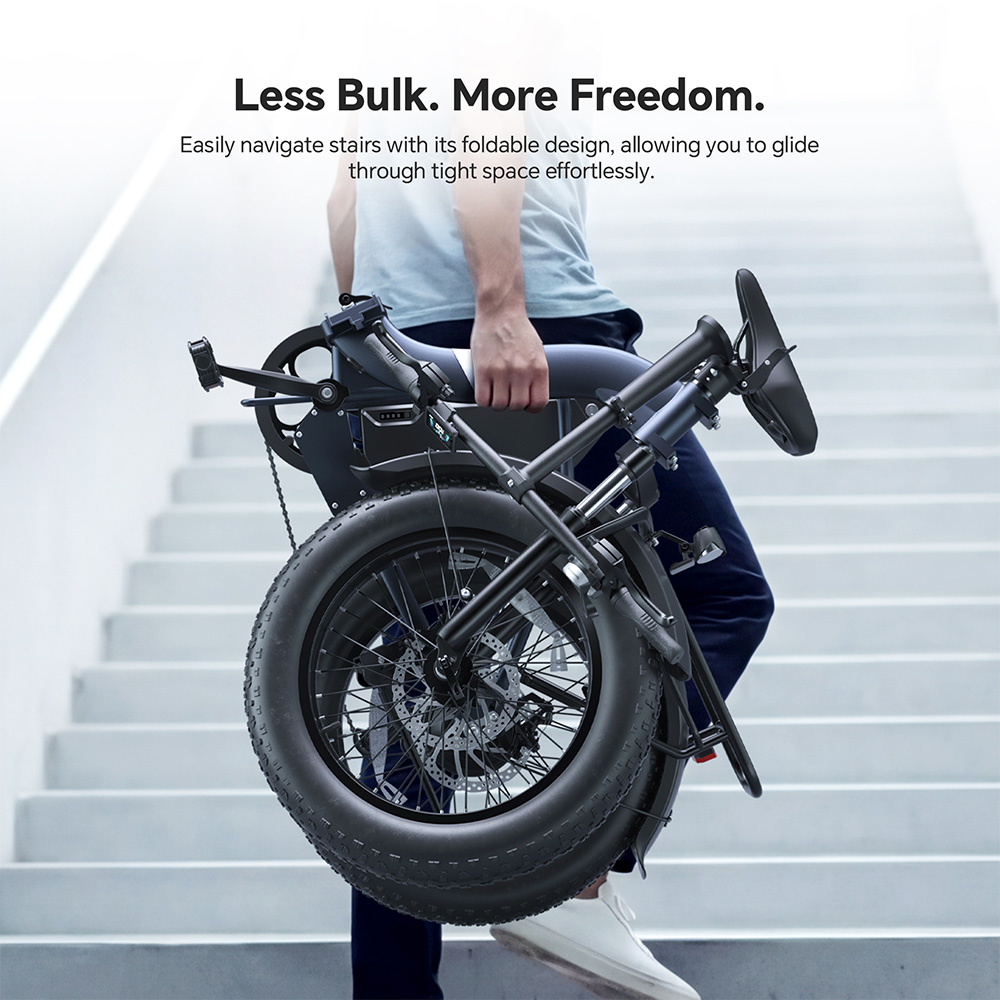 Touroll S2 Vélo électrique, puissance maximale de 650 W, batterie 48 V 15 Ah, pneu 20 x 4,0 pouces, vitesse maximale de 25 km/h, autonomie maximale de 150 km, frein à disque mécanique et frein électrique, amortisseur mécanique, Shimano 7 vitesses