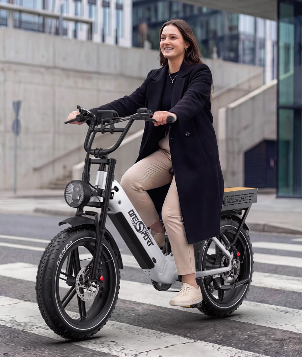 ONESPORT OT08 Pro Elektrofahrrad, 500W Motor, 2 x 48 V 18 Ah Akku, 20 x 4,0 Zoll Reifen, 25 km/h Höchstgeschwindigkeit, 190 km maximale Reichweite, Ölscheibenbremsen vorne und hinten, Federgabel, Shimano 7-Gang-Getriebe - Weiß