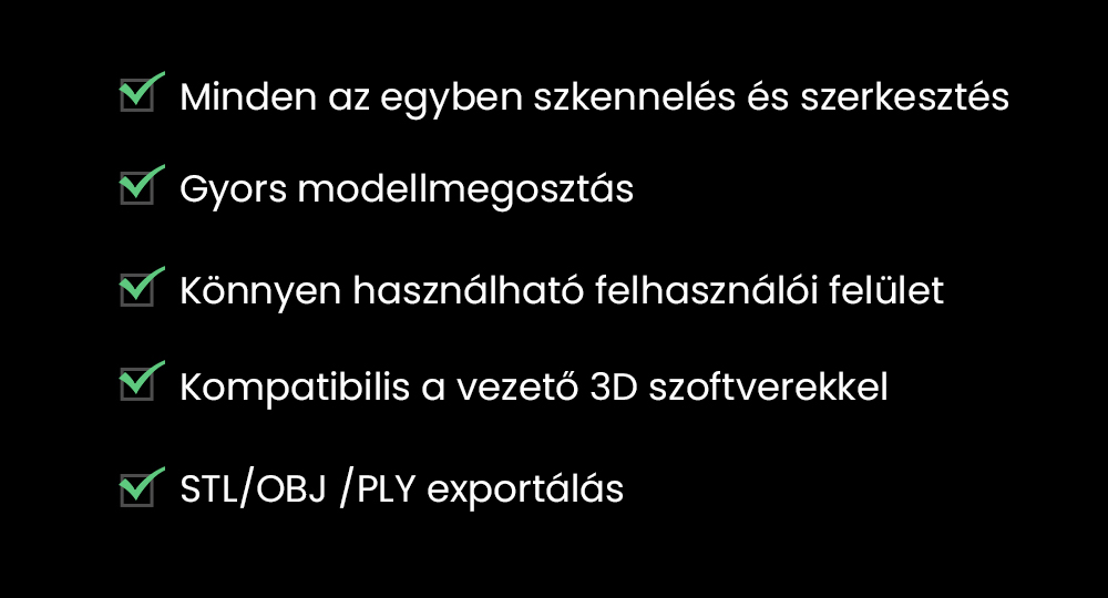 Creality CR-Scan Ferret Pro 3D szkenner, Ak&aacute;r 30 fps szkennel&eacute;si sebess&eacute;g, 0,1 mm-es pontoss&aacute;g, 150-700 mm munkat&aacute;vols&aacute;g, 560*820 mm egyszeres szkennel&eacute;si tartom&aacute;ny, 150x150 mm minim&aacute;lis szkennel&eacute;s, Vezet&eacute;k n&eacute;lk&uuml;li kapcsolat