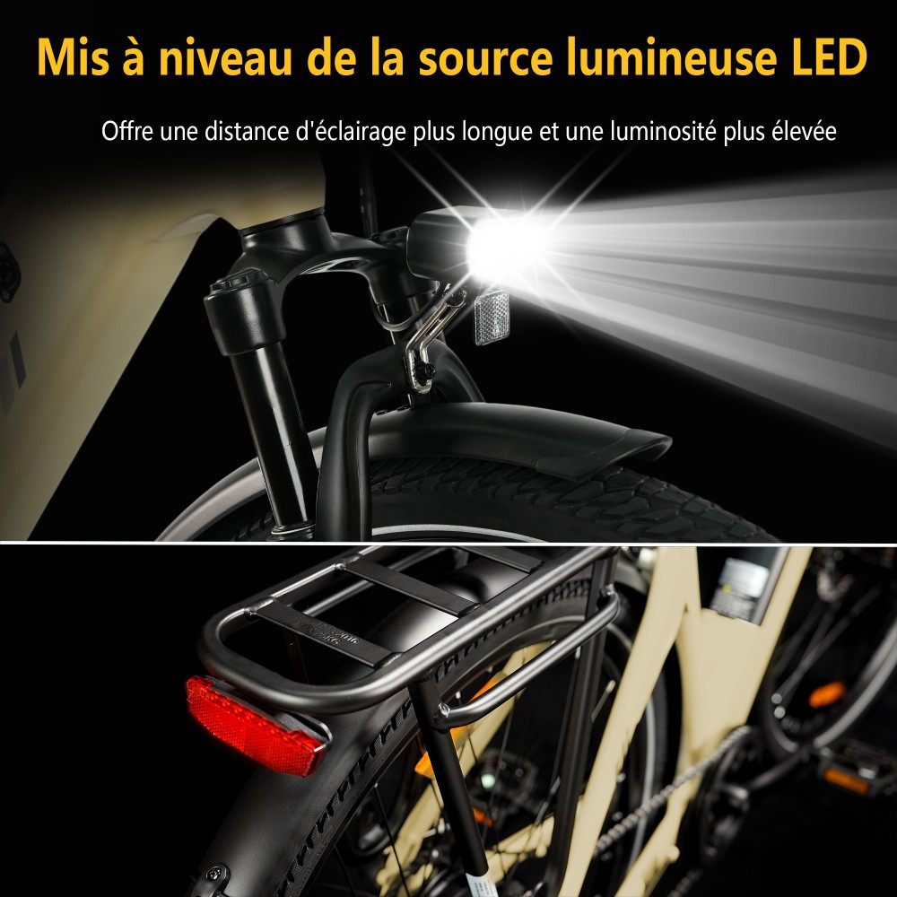 TTGO C3 SE Vélo électrique, moteur 250W, batterie 36V 18Ah, pneus de 28 pouces, vitesse maximale de 25 km/h, autonomie maximale de 120 km, freins à disque mécaniques, fourche à suspension avant, Shimano 7 vitesses - Noir