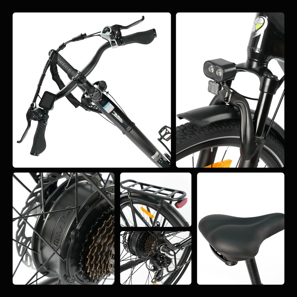 TTGO C3 SE Vélo électrique, moteur 250W, batterie 36V 18Ah, pneus de 28 pouces, vitesse maximale de 25 km/h, autonomie maximale de 120 km, freins à disque mécaniques, fourche à suspension avant, Shimano 7 vitesses - Noir