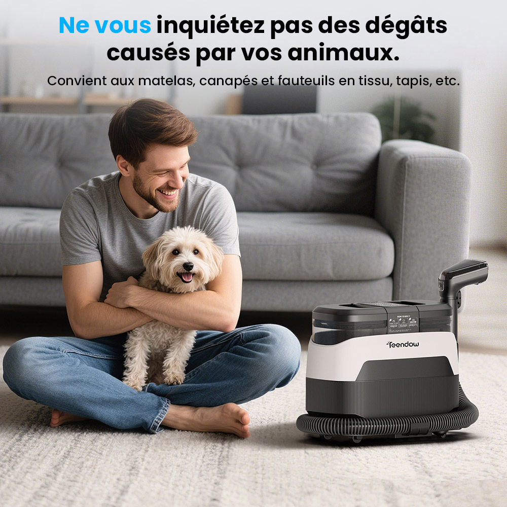 Nettoyeur de tapis et tissus d'ameublement 3 en 1 Teendow C6 MAX, vapeur 1650 W, aspiration 12&nbsp;000 Pa, deux r&eacute;servoirs, adapt&eacute; aux animaux