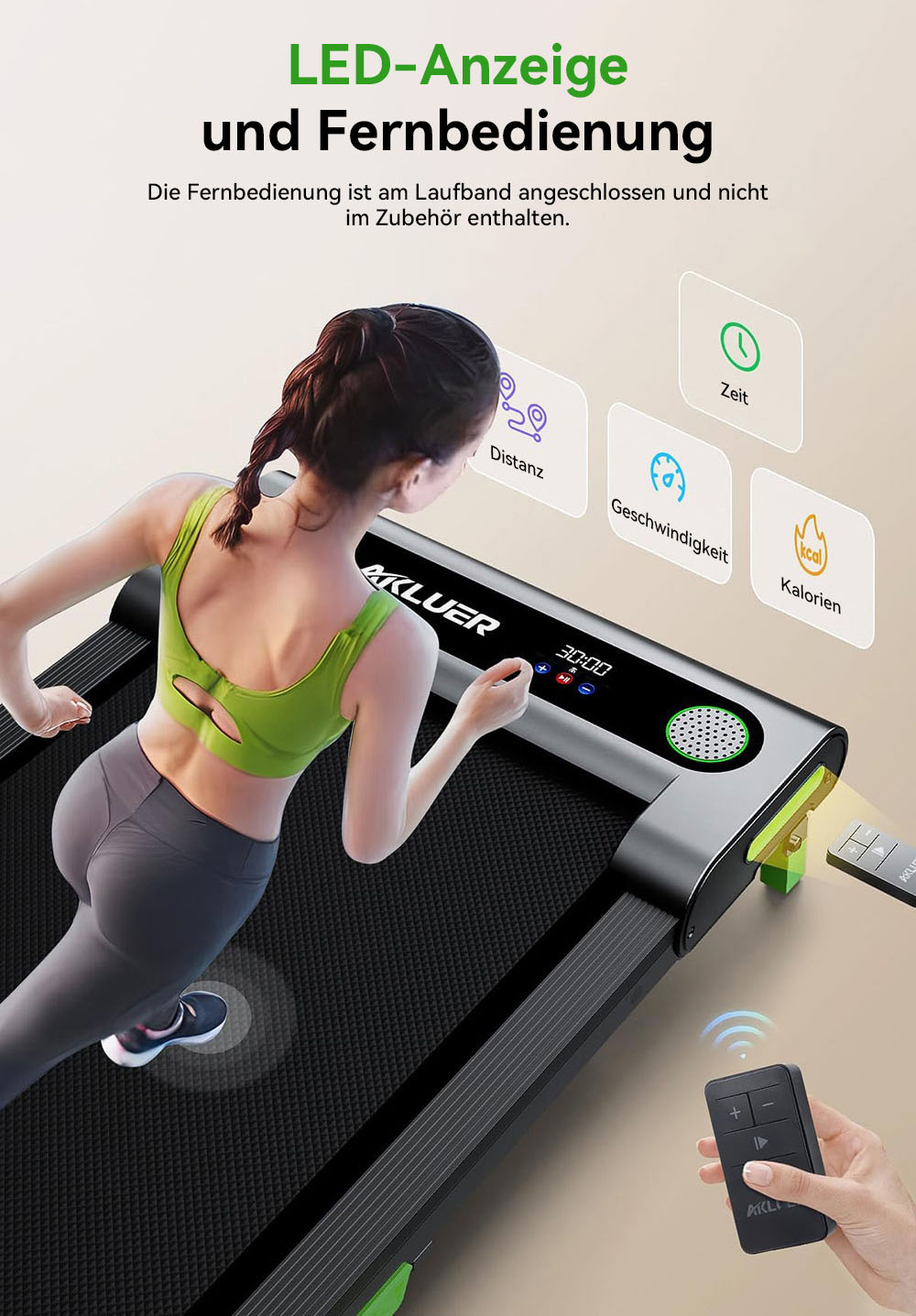 Akluer 480L-A Laufband mit Steigung, 2,5 PS starkes Untertisch-Laufband mit Fernbedienung, LED-Anzeige, max. Tragf&auml;higkeit 150kg