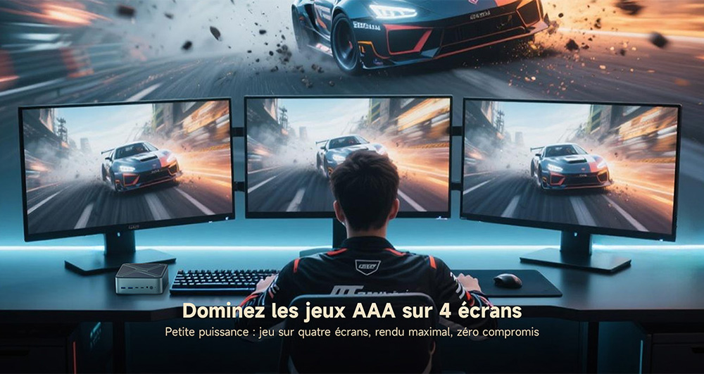 ALLIWAVA GH8 Mini PC de jeu, AMD Ryzen 9 8945HS 8 cœurs max 5,2 GHz, 32 Go de RAM, SSD 1 To, quadruple sortie vidéo (HDMI + DP + USB 4.0 + USB-C), Wi-Fi 6E, Bluetooth 5.2, 2 ports USB 3.0, 2 ports USB 2.0, 2 ports RJ45 2,5 GHz, 1 prise audio.