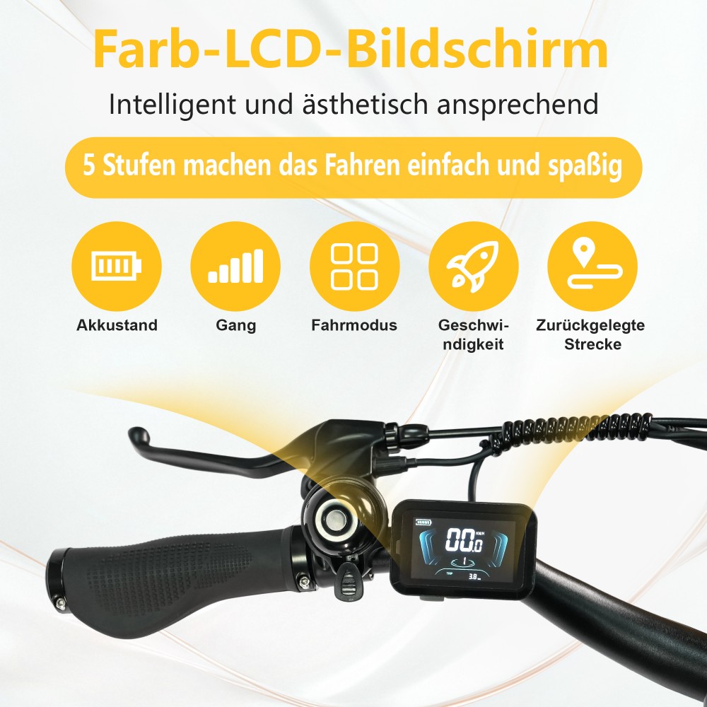 TTGO C3 SE Elektrofahrrad, 250W Motor, 36V 18Ah Batterie, 28 Zoll Reifen, 25 km/h Höchstgeschwindigkeit, 120 km maximale Reichweite, mechanische Bremsen, Vorderradfederung, Shimano 7-Gang - Weiß