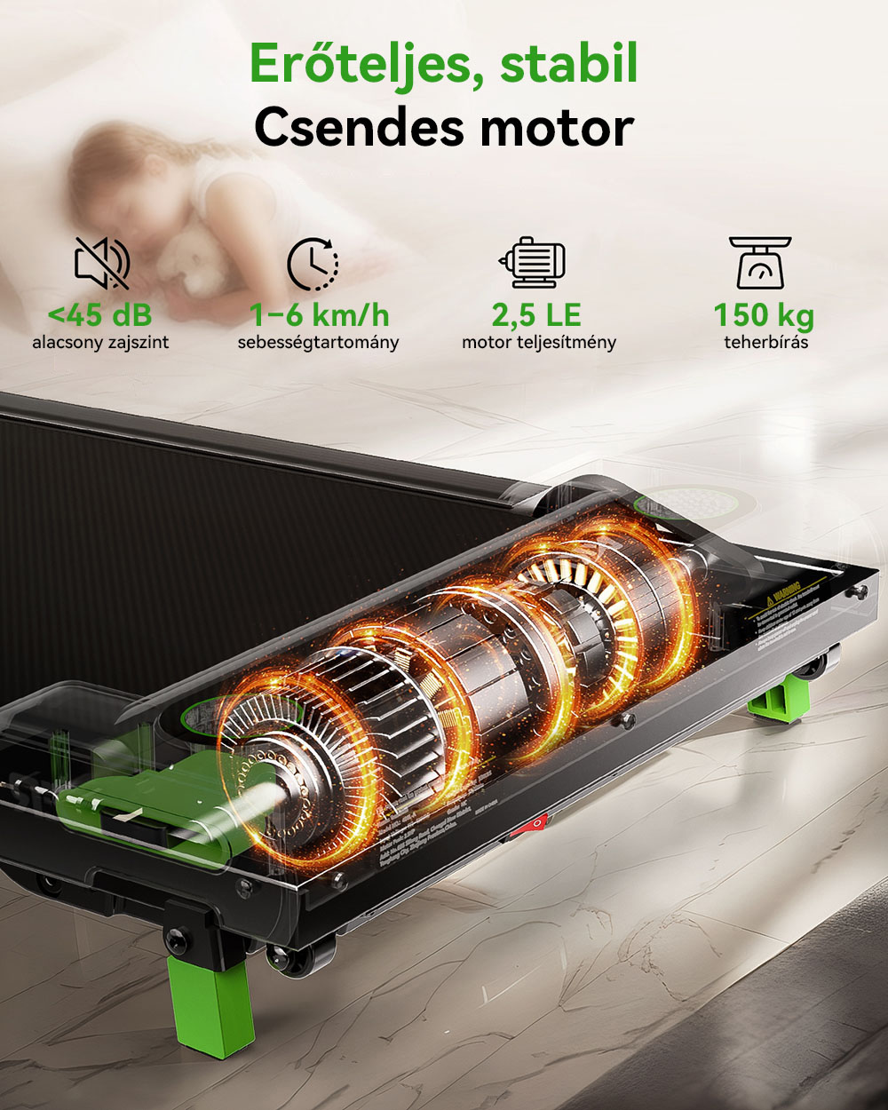 Akluer 480L-A s&eacute;tapad lejtős kialak&iacute;t&aacute;ssal, 2,5 LE-s asztal alatti fut&oacute;pad t&aacute;vir&aacute;ny&iacute;t&oacute;val, LED kijelzővel, 150 kg maxim&aacute;lis teherb&iacute;r&aacute;ssal