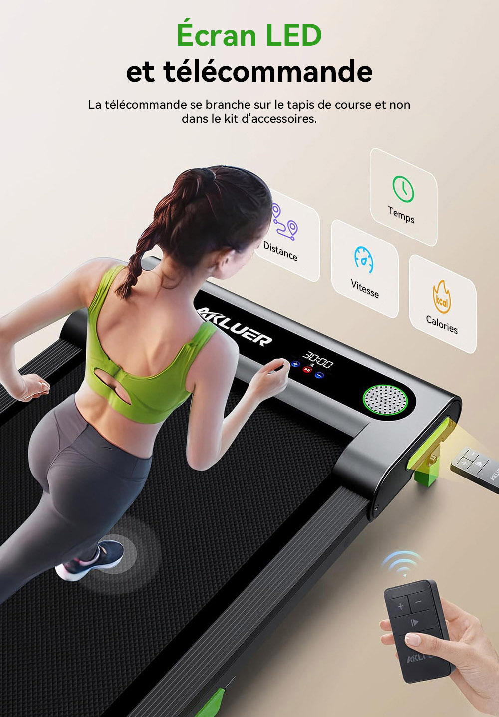 Tapis de marche inclinable Akluer 480L-A, tapis de course sous le bureau de 2,5 CV avec t&eacute;l&eacute;commande, &eacute;cran LED, capacit&eacute; maximale de 140 kg.