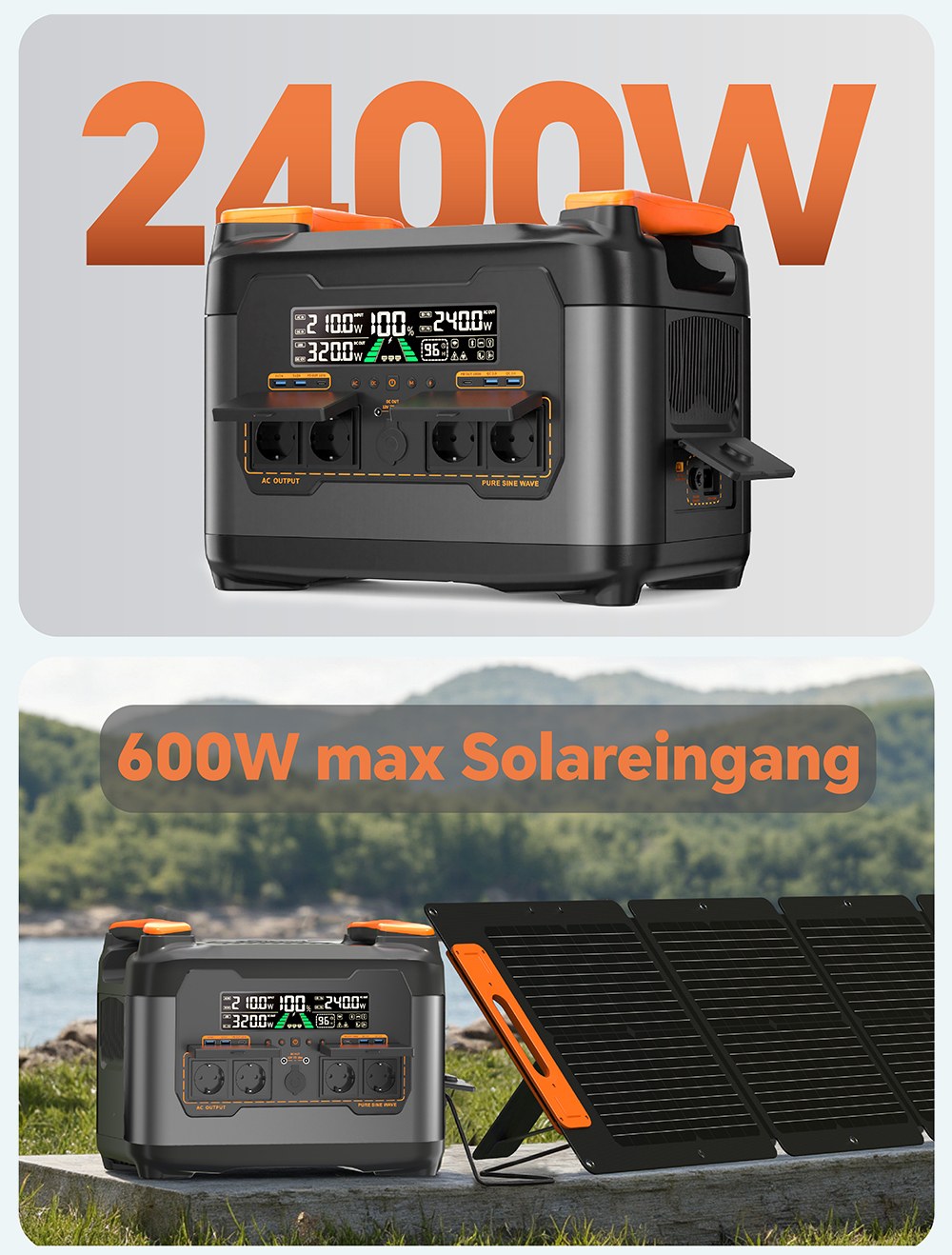 NECESPOW S2400 Tragbare Powerstation, 2400W Ausgang, 2048Wh LiFePO₄ Batterie, 13 Anschl&uuml;sse, 1,5H Schnellladung, 20ms USV-Backup, App-Steuerung, f&uuml;r Outdoor/RV/Heimgebrauch