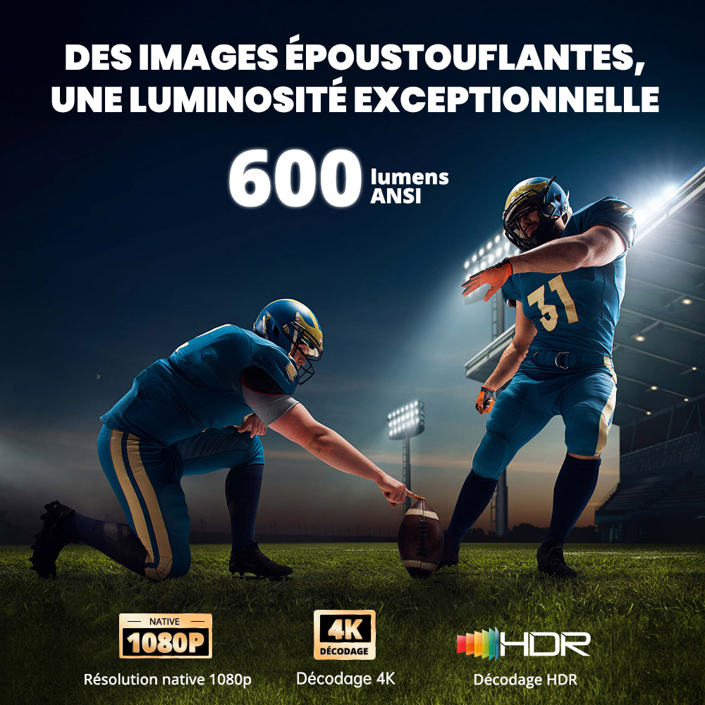 [Certifi&eacute; Netflix & Google TV] Projecteur ETOE E3 Pro, Dolby Digital Plus, 1080P natif, 600 ANSI, 2GB+16GB, WiFi 5G, D&eacute;codage 4K, Son surround 20W, Mise au point automatique fluide, Google Assistant, 10 000+ applications