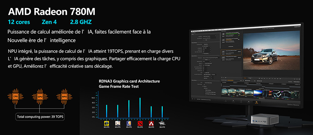 ALLIWAVA GH8 Mini PC de jeu, AMD Ryzen 9 8945HS 8 cœurs max 5,2 GHz, 32 Go de RAM, SSD 1 To, quadruple sortie vidéo (HDMI + DP + USB 4.0 + USB-C), Wi-Fi 6E, Bluetooth 5.2, 2 ports USB 3.0, 2 ports USB 2.0, 2 ports RJ45 2,5 GHz, 1 prise audio.