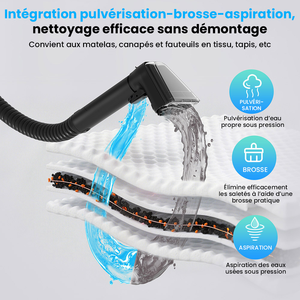 Nettoyeur de tapis et tissus d'ameublement 3 en 1 Teendow C6 MAX, vapeur 1650 W, aspiration 12&nbsp;000 Pa, deux r&eacute;servoirs, adapt&eacute; aux animaux