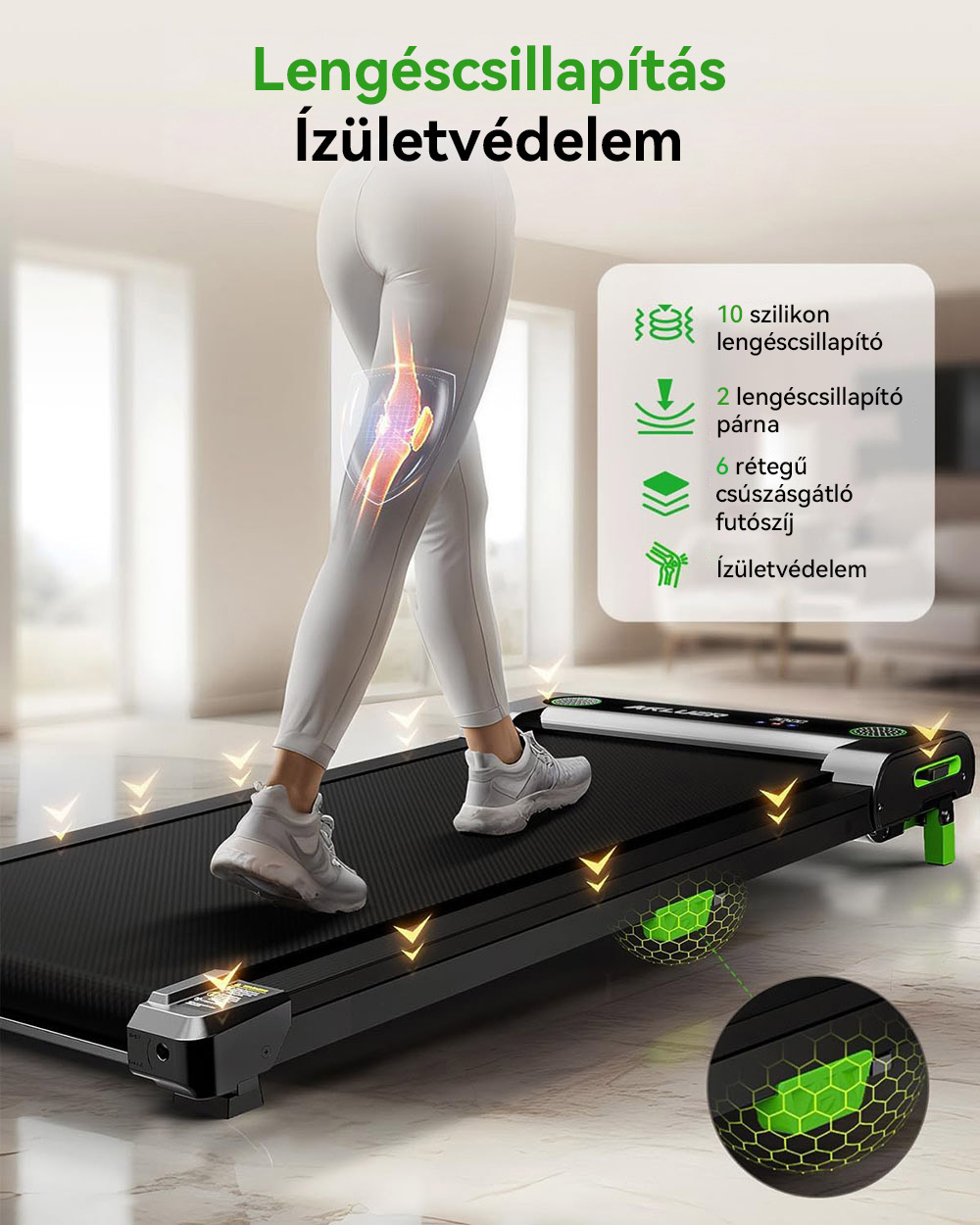 Akluer 480L-A s&eacute;tapad lejtős kialak&iacute;t&aacute;ssal, 2,5 LE-s asztal alatti fut&oacute;pad t&aacute;vir&aacute;ny&iacute;t&oacute;val, LED kijelzővel, 150 kg maxim&aacute;lis teherb&iacute;r&aacute;ssal