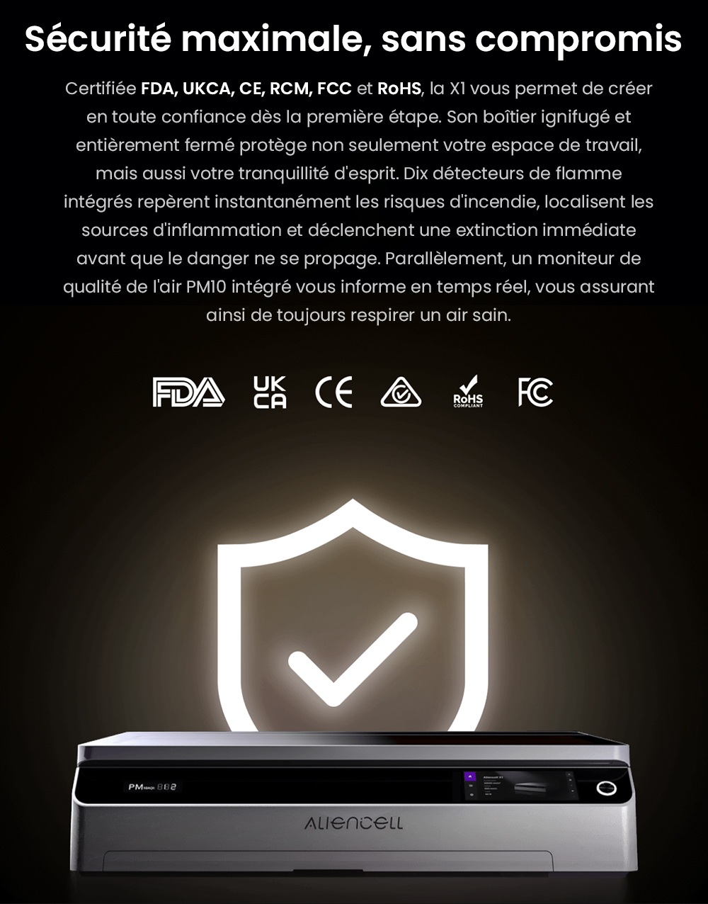 Aliencell X1 40W Graveur laser &agrave; diode de bureau + Air Assist Pro + Purificateur d'air