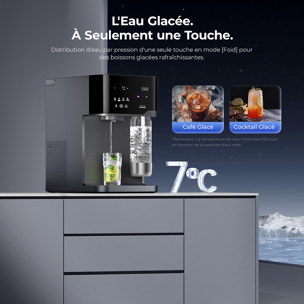 Hydrofast C300 Purificateur d&rsquo;Eau de Comptoir RO, Distributeur d&rsquo;Eau Glac&eacute;e et P&eacute;tillante, Filtration en 6 &Eacute;tapes avec St&eacute;rilisation UV, R&eacute;servoir d&rsquo;Eau Brute de 5 L & R&eacute;servoir d&rsquo;Eau Purifi&eacute;e de 1,5 L, Temp&eacute;rature et Volume R&eacute;glables, Affichage Inte