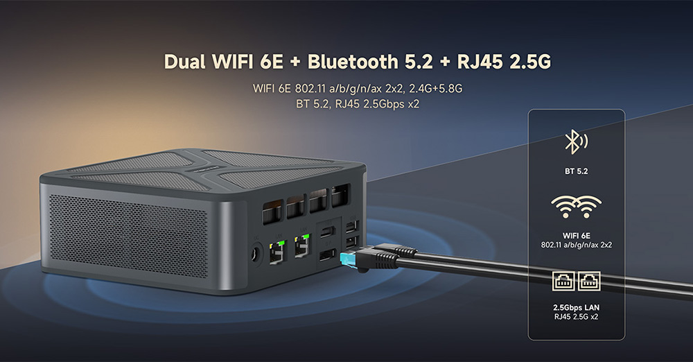 ALLIWAVA GH8 Gaming-Mini-PC, AMD Ryzen 9 8945HS 8 Kerne Max. 5,2 GHz, 32 GB RAM, 1 TB SSD, HDMI+DP+USB4+USB-C Quad-Display, WiFi 6E, Bluetooth 5.2, 2x USB 3.0, 2x USB 2.0, 2x 2,5G RJ45, 1x Audio-Buchse