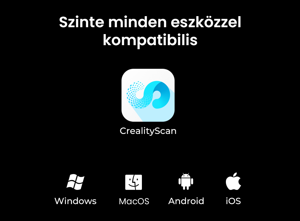 Creality CR-Scan Ferret Pro 3D szkenner, Ak&aacute;r 30 fps szkennel&eacute;si sebess&eacute;g, 0,1 mm-es pontoss&aacute;g, 150-700 mm munkat&aacute;vols&aacute;g, 560*820 mm egyszeres szkennel&eacute;si tartom&aacute;ny, 150x150 mm minim&aacute;lis szkennel&eacute;s, Vezet&eacute;k n&eacute;lk&uuml;li kapcsolat