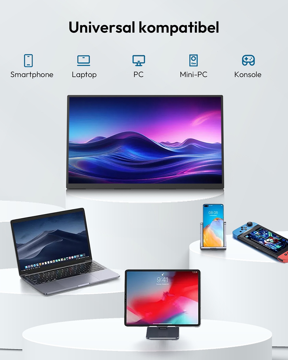 MESWAO S238 23,8 Zoll tragbarer Monitor, 1080P FHD IPS Bildschirm, 120Hz Bildwiederholrate, 100% sRGB, 178 &deg; Gro&szlig;er Betrachtungswinkel, eingebauter Dual-Lautsprecher, 180 &deg; verstellbare Halterung, 100x100mm VESA-Halterung, 2*Type-C, 1*HDMI, 1*Audio - EU-Stecker