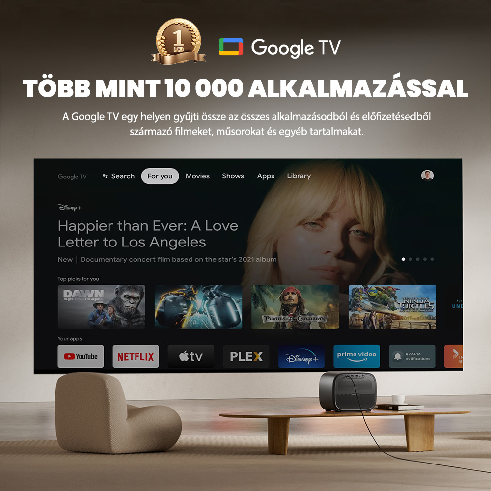 [Netflix & Google TV Certifik&aacute;lt] ETOE E3 Pro Projektor, Dolby Digital Plus, Eredeti 1080P, 600 ANSI, 2GB+16GB, 5G WiFi, 4K Dek&oacute;dol&aacute;s, 20W Surround Hang, Z&ouml;kkenőmentes Automatikus F&oacute;kusz, Google Assistant, 10 000+ Alkalmaz&aacute;s
