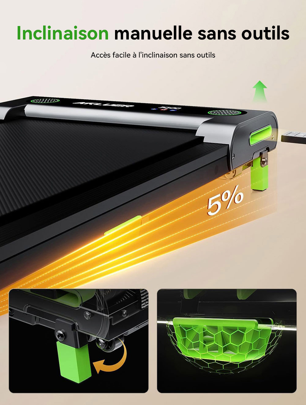 Tapis de marche inclinable Akluer 480L-A, tapis de course sous le bureau de 2,5 CV avec t&eacute;l&eacute;commande, &eacute;cran LED, capacit&eacute; maximale de 140 kg.