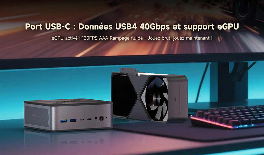 ALLIWAVA GH8 Mini PC de jeu, AMD Ryzen 9 8945HS 8 cœurs max 5,2 GHz, 32 Go de RAM, SSD 1 To, quadruple sortie vidéo (HDMI + DP + USB 4.0 + USB-C), Wi-Fi 6E, Bluetooth 5.2, 2 ports USB 3.0, 2 ports USB 2.0, 2 ports RJ45 2,5 GHz, 1 prise audio.