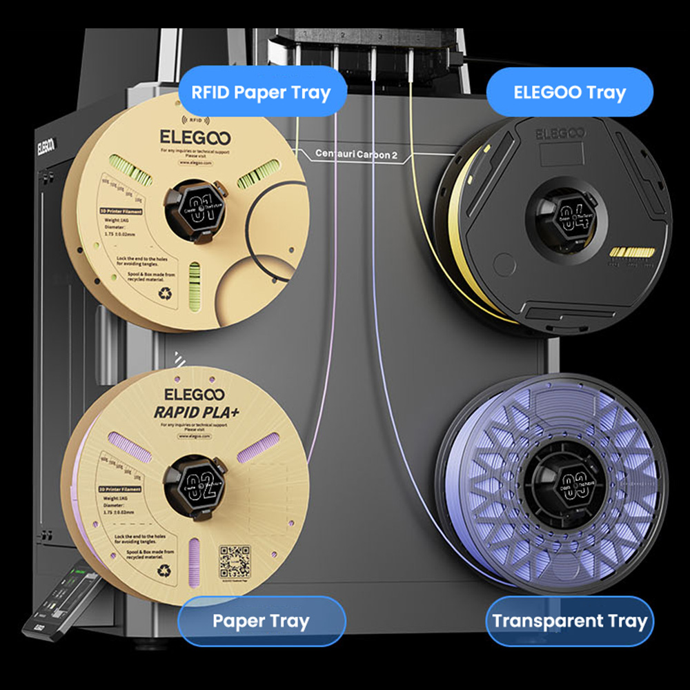 Elegoo Centauri Carbon 2 Combo 3D Printer, 4 Colors Printing CoreXY 500mm/s High-Speed, 350°C Nozzle, Carbon Fiber/PLA/ABS Compatible, LED Strip, 256*256*256mm