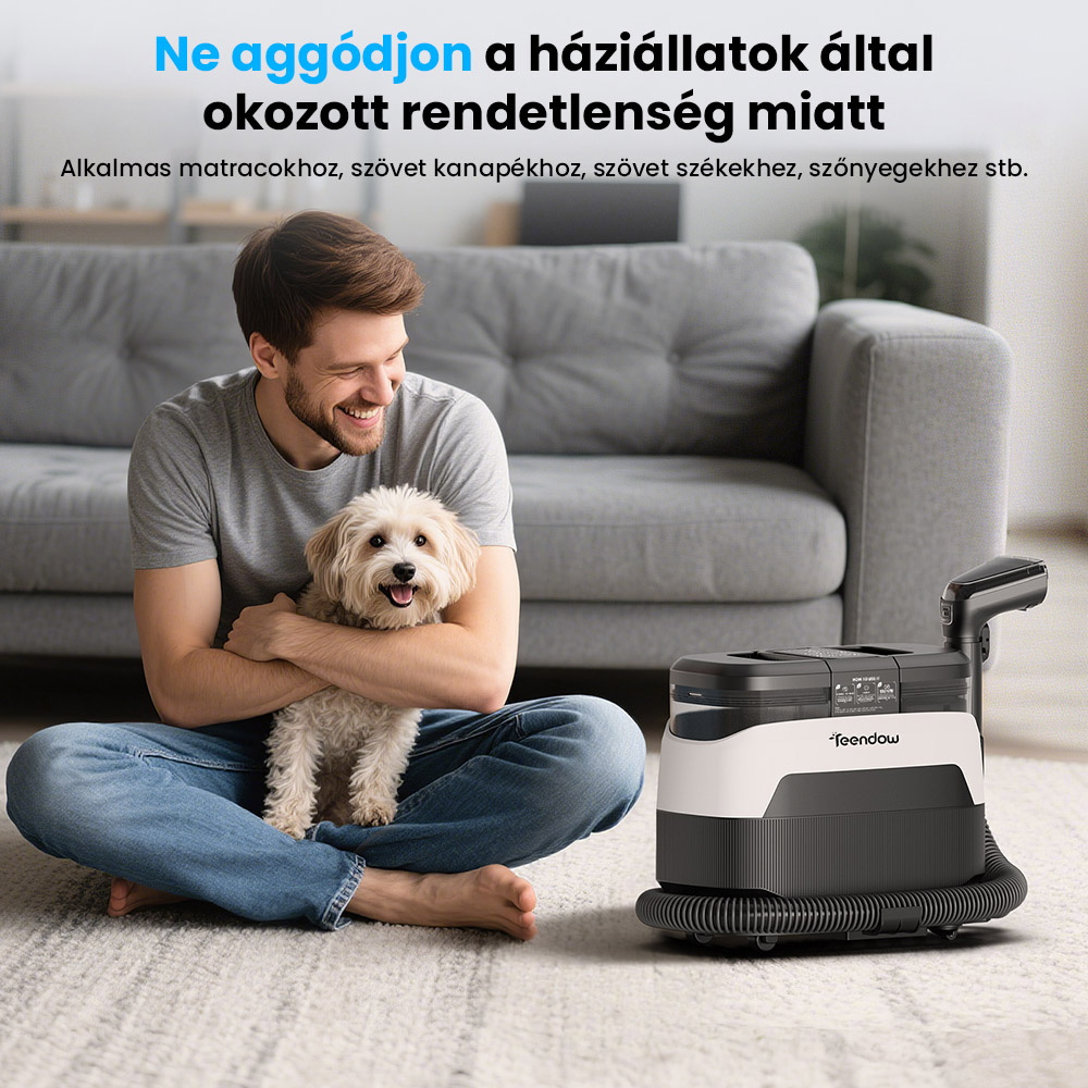 Teendow C6 MAX 3 az 1-ben k&aacute;rpit- &eacute;s szőnyegtiszt&iacute;t&oacute;, 1650 W gőz, 12000 Pa sz&iacute;v&oacute;erő, dupla tart&aacute;ly, h&aacute;zi&aacute;llatbar&aacute;t