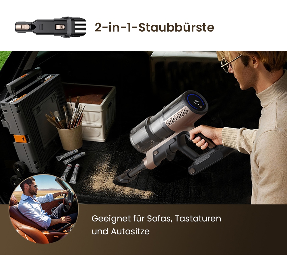 Proscenic P20 OnePass Akku-Staubsauger, 70000Pa Saugkraft, 70 Minuten Laufzeit, 680W b&uuml;rstenloser Motor, 180&deg; Biegsames Rohr, Nass- und Trockenreinigung mit zus&auml;tzlichem Wassertank