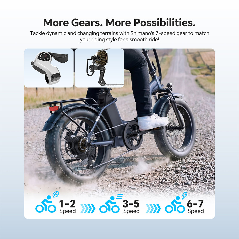 Touroll S2 Electric Bike, 650W Max Power, 48V 15Ah Battery, 20*4.0 inch Tire, 25km/h Max Speed, 150km Max Range, Mechanical Disc Brake & E-Brake, Mechanical Shock Absorber, Shimano 7-speed